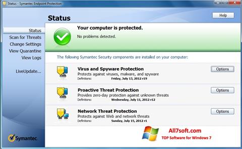 스크린 샷 Symantec Endpoint Protection Windows 7