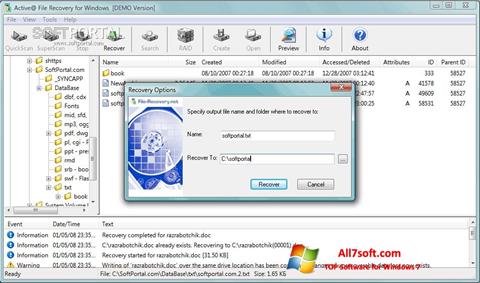 스크린 샷 Active File Recovery Windows 7