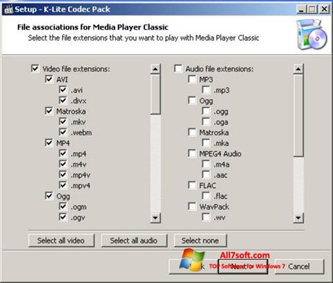 스크린 샷 K-Lite Codec Pack Windows 7