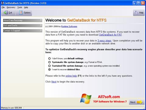스크린 샷 GetDataBack Windows 7