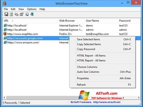 스크린 샷 WebBrowserPassView Windows 7