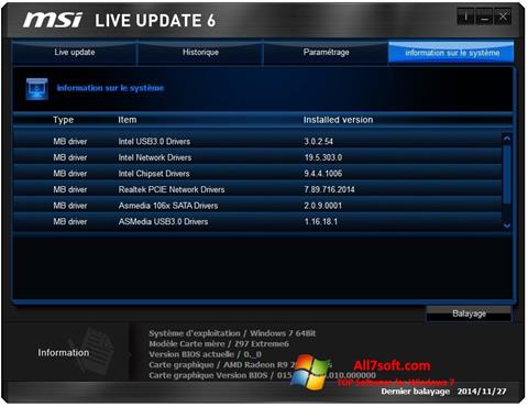 스크린 샷 MSI Live Update Windows 7