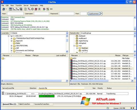 스크린 샷 FileZilla Windows 7