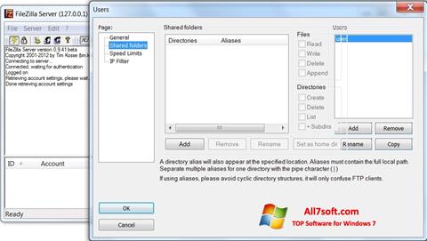 스크린 샷 FileZilla Server Windows 7