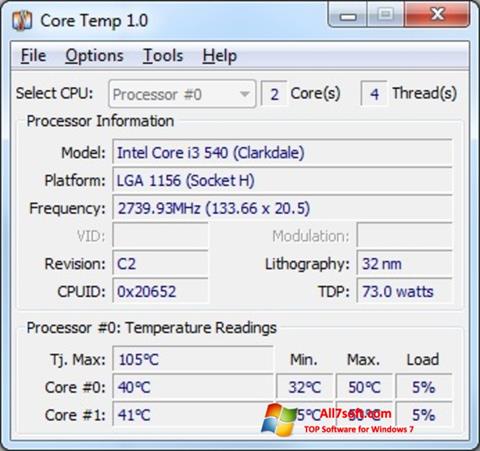 스크린 샷 Core Temp Windows 7