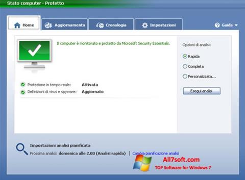 스크린 샷 Microsoft Security Essentials Windows 7
