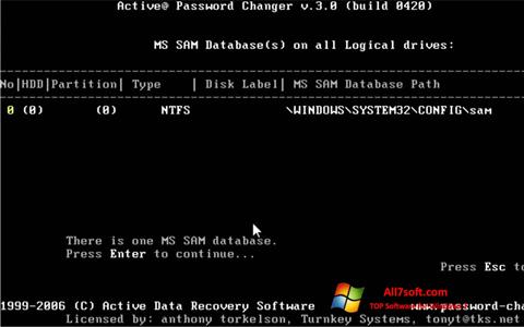 스크린 샷 Active Password Changer Windows 7