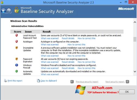 스크린 샷 Microsoft Baseline Security Analyzer Windows 7