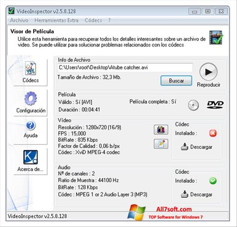 스크린 샷 VideoInspector Windows 7