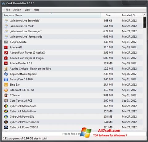 스크린 샷 Geek Uninstaller Windows 7