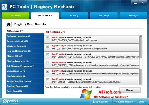 스크린 샷 Registry Mechanic Windows 7