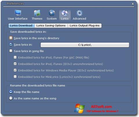 스크린 샷 Minilyrics Windows 7