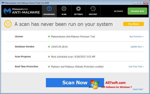 스크린 샷 Malwarebytes Anti-Malware Free Windows 7