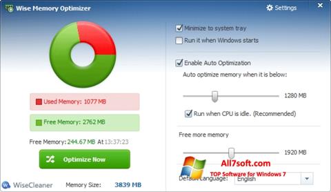 스크린 샷 Wise Memory Optimizer Windows 7