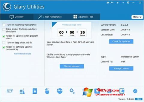 스크린 샷 Glary Utilities Pro Windows 7