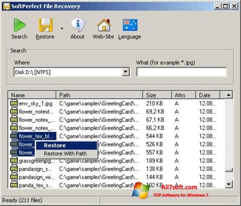 스크린 샷 SoftPerfect File Recovery Windows 7