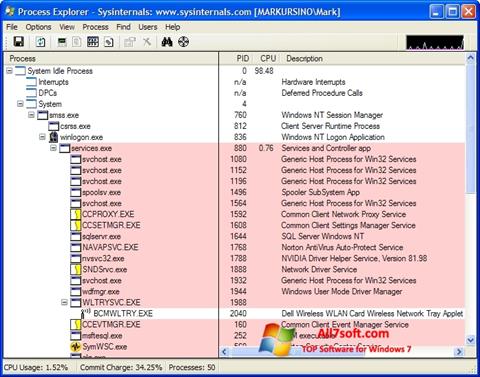 스크린 샷 Process Explorer Windows 7