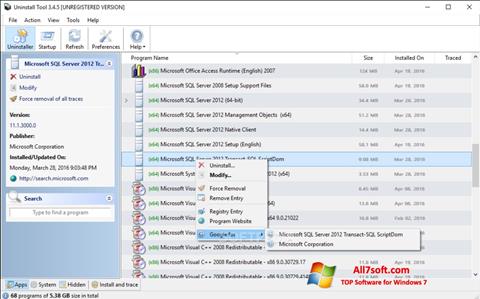 스크린 샷 Uninstall Tool Windows 7