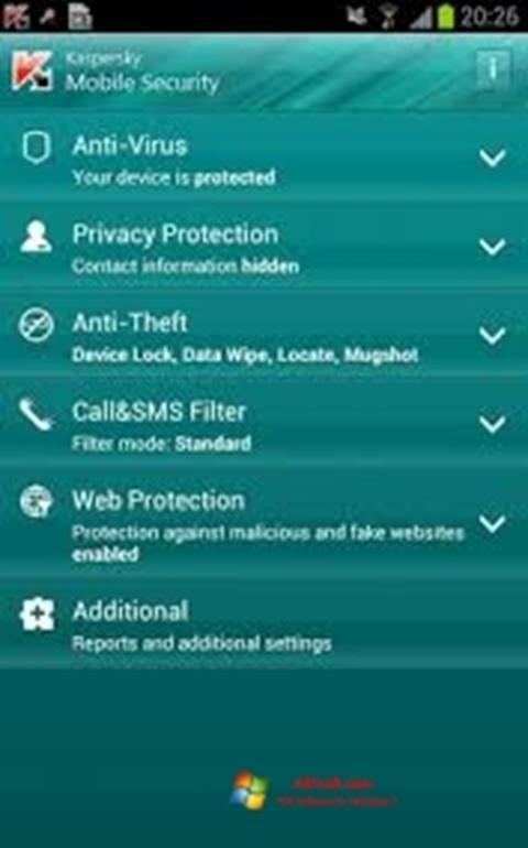 스크린 샷 Kaspersky Mobile Security Windows 7