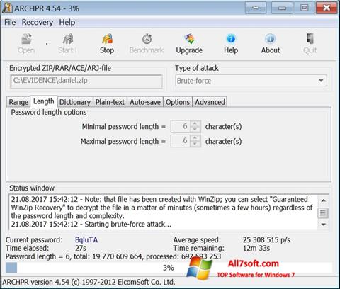 스크린 샷 Advanced Archive Password Recovery Windows 7